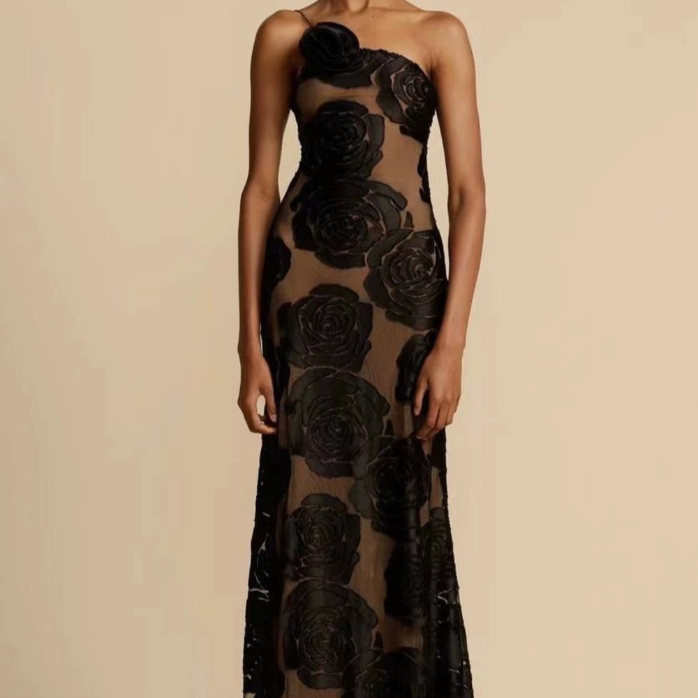 ZARA Black Sheer Strappy Sexy Backless Long Gown